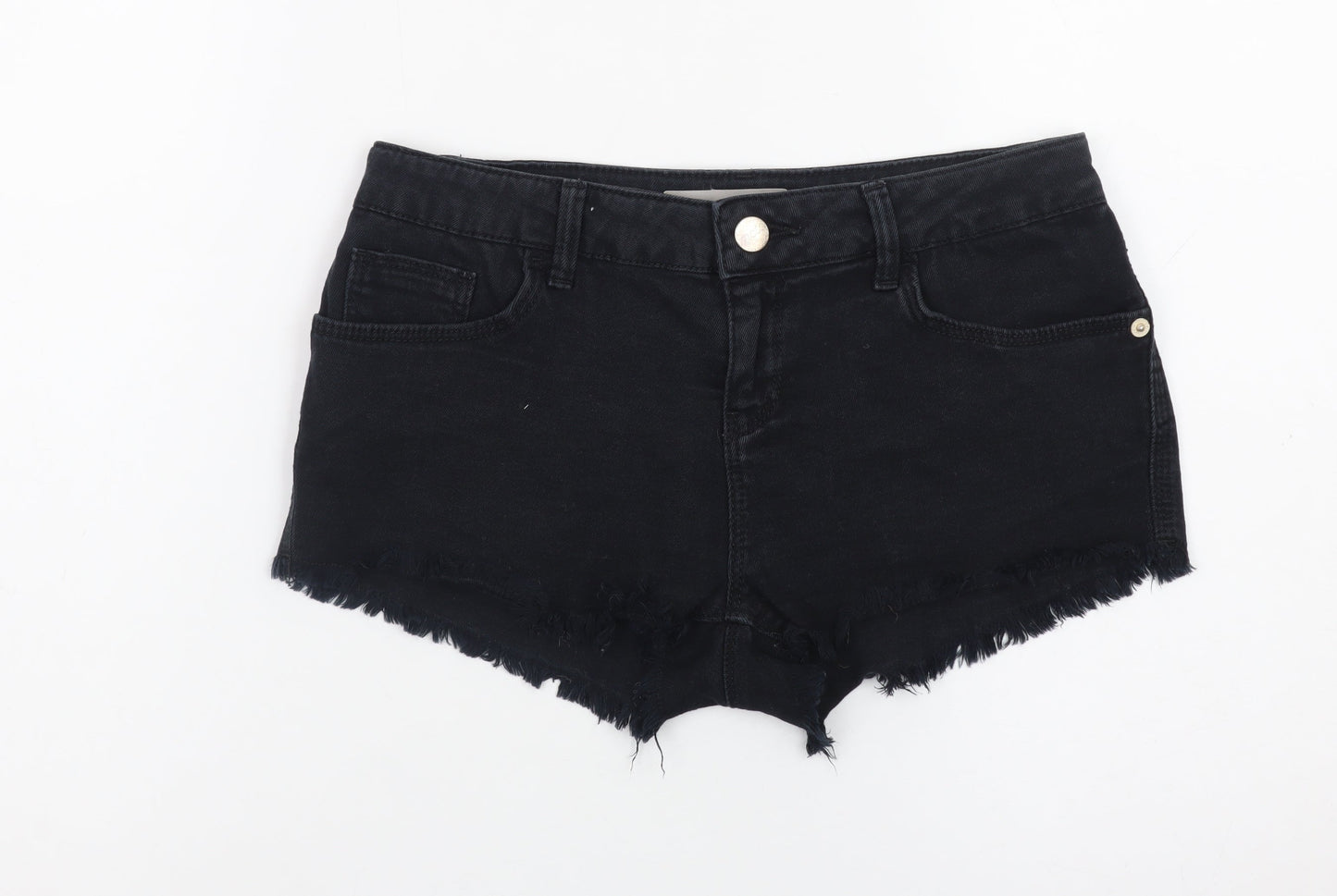 Topshop Women Black Denim Cut-Off Shorts Size 10 Slim Fit