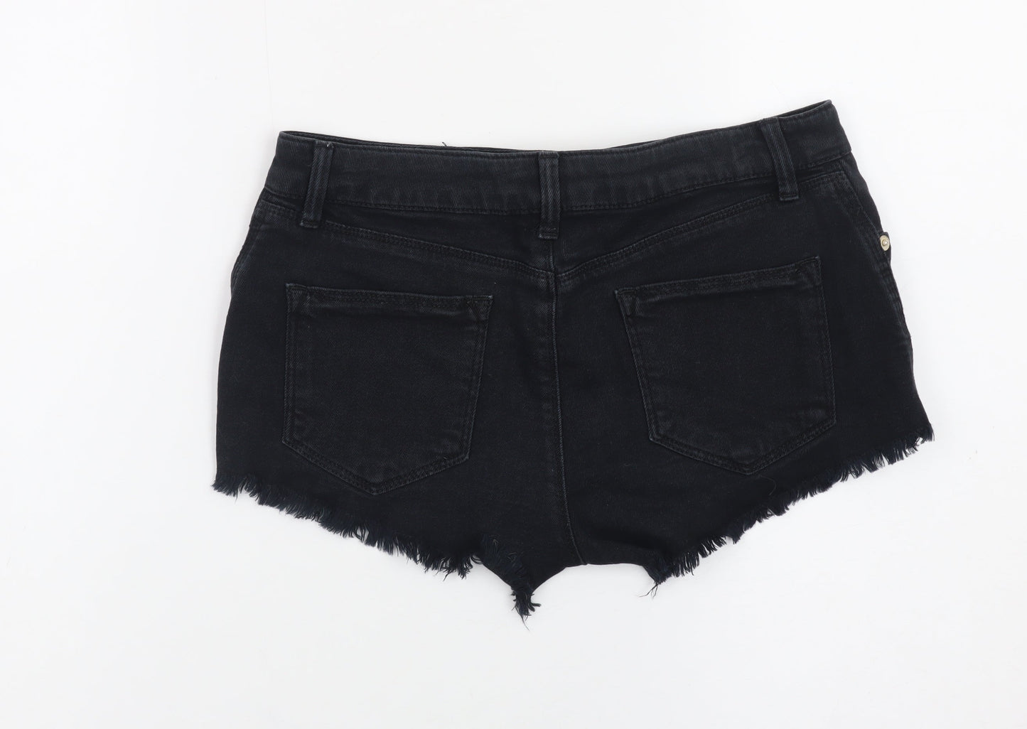 Topshop Women Black Denim Cut-Off Shorts Size 10 Slim Fit