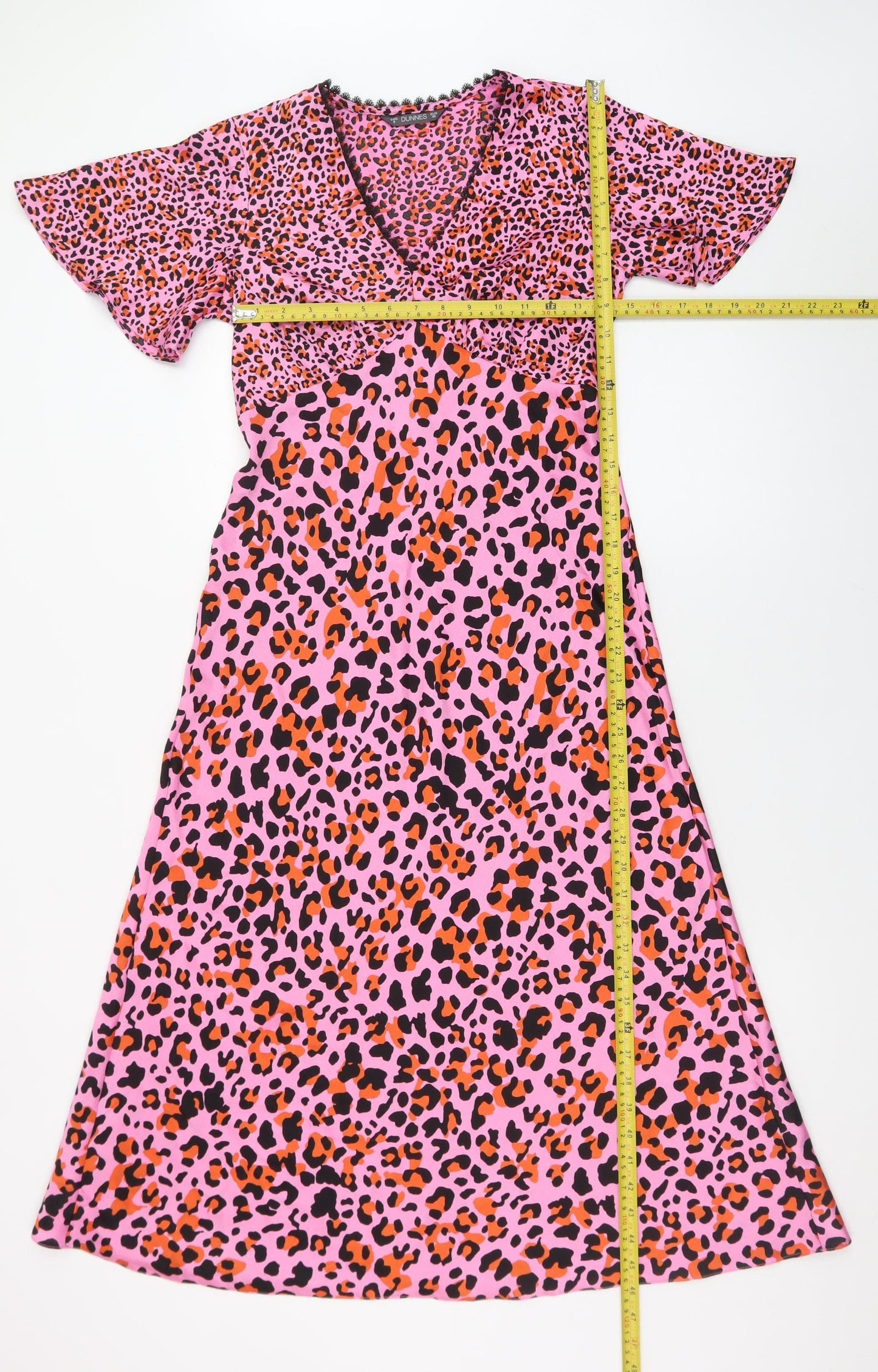 Dunnes Women's Pink Leopard Print A-Line Midi Dress Size 8