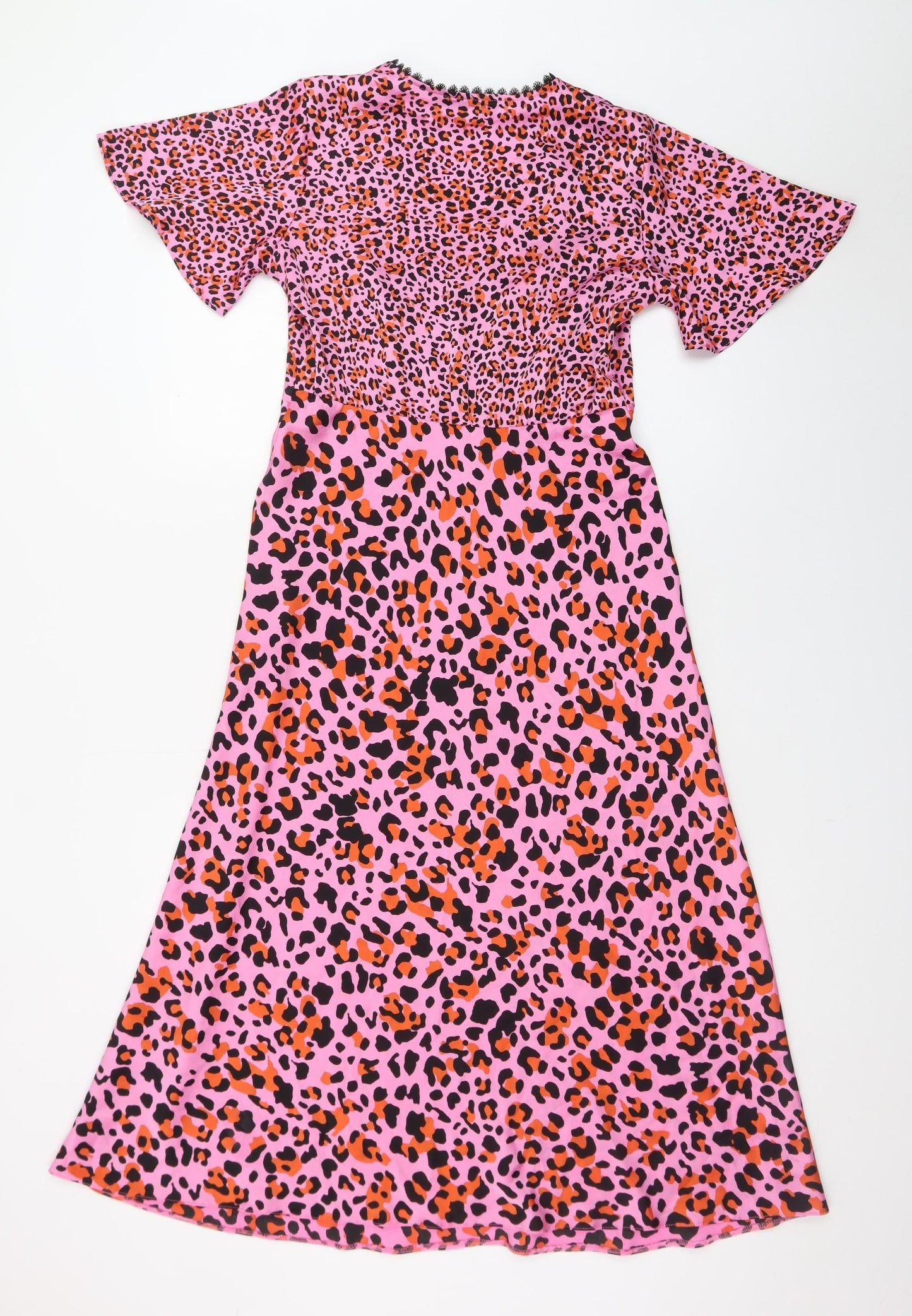 Dunnes Women's Pink Leopard Print A-Line Midi Dress Size 8
