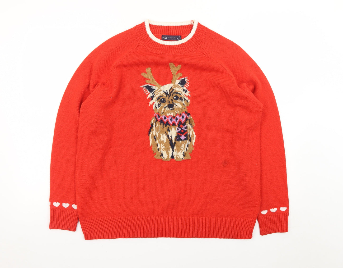 Marks and Spencer Women Red Dog Christmas Jumper M Pullover Knit