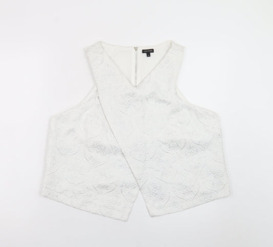 River Island Women's White Cropped Jacquard Sleeveless Blouse Size 18