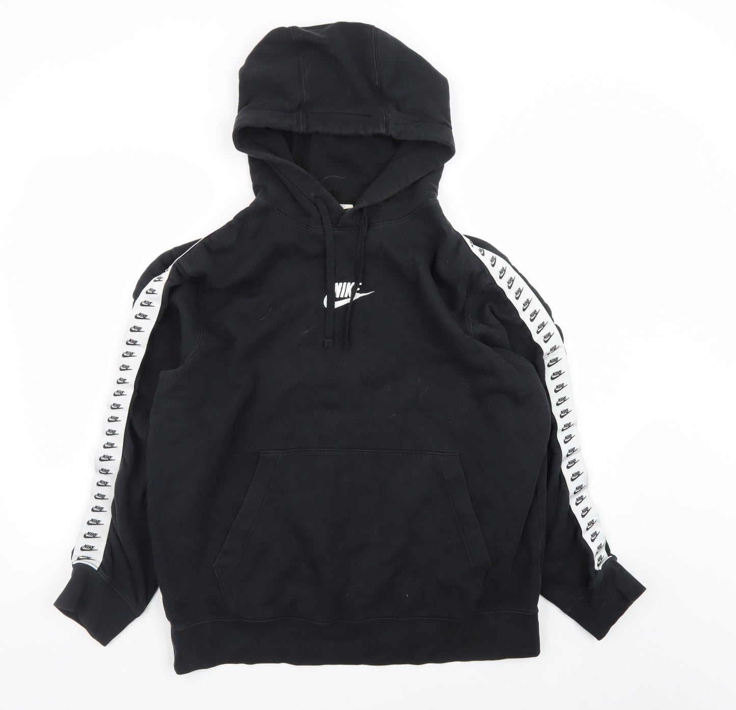 Nike Men’s Black Pullover Hoodie L Logo Tape Sportswear Fleece