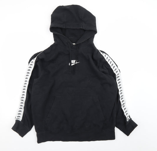 Nike Men’s Black Pullover Hoodie L Logo Tape Sportswear Fleece