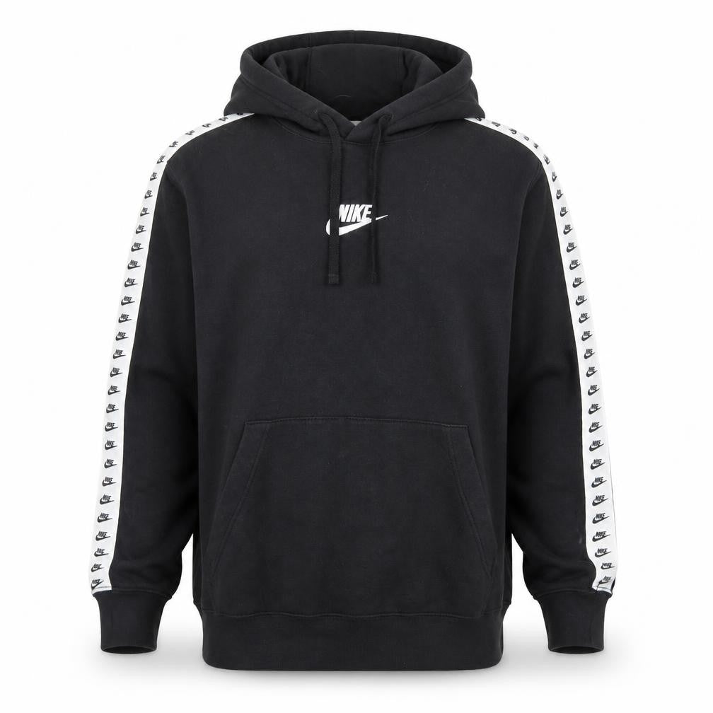 Nike Men’s Black Pullover Hoodie L Logo Tape Sportswear Fleece
