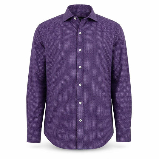 Bugatchi Men's Purple Geometric Shaped Fit Dress Shirt L Long Sleeve