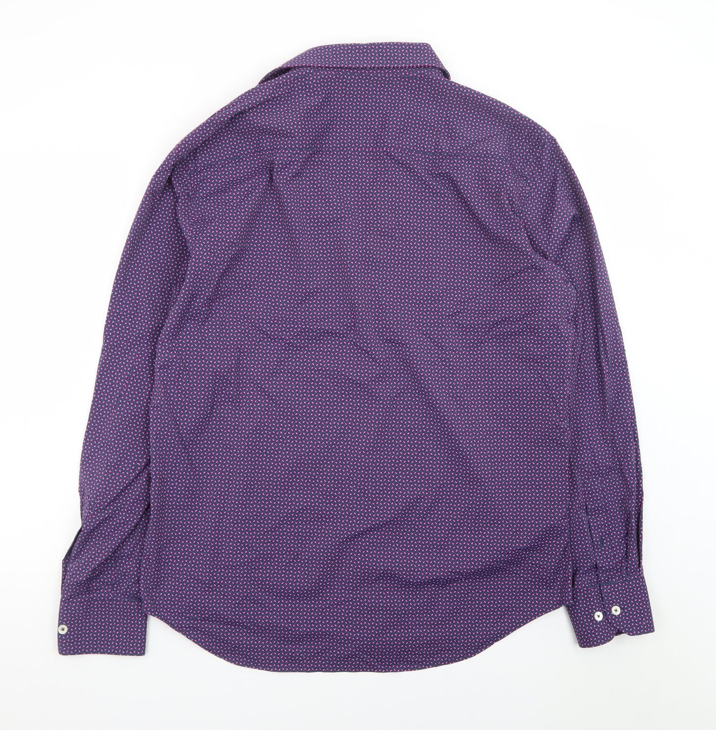 Bugatchi Men's Purple Geometric Shaped Fit Dress Shirt L Long Sleeve