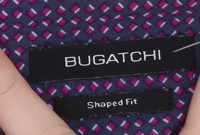 Bugatchi Men's Purple Geometric Shaped Fit Dress Shirt L Long Sleeve