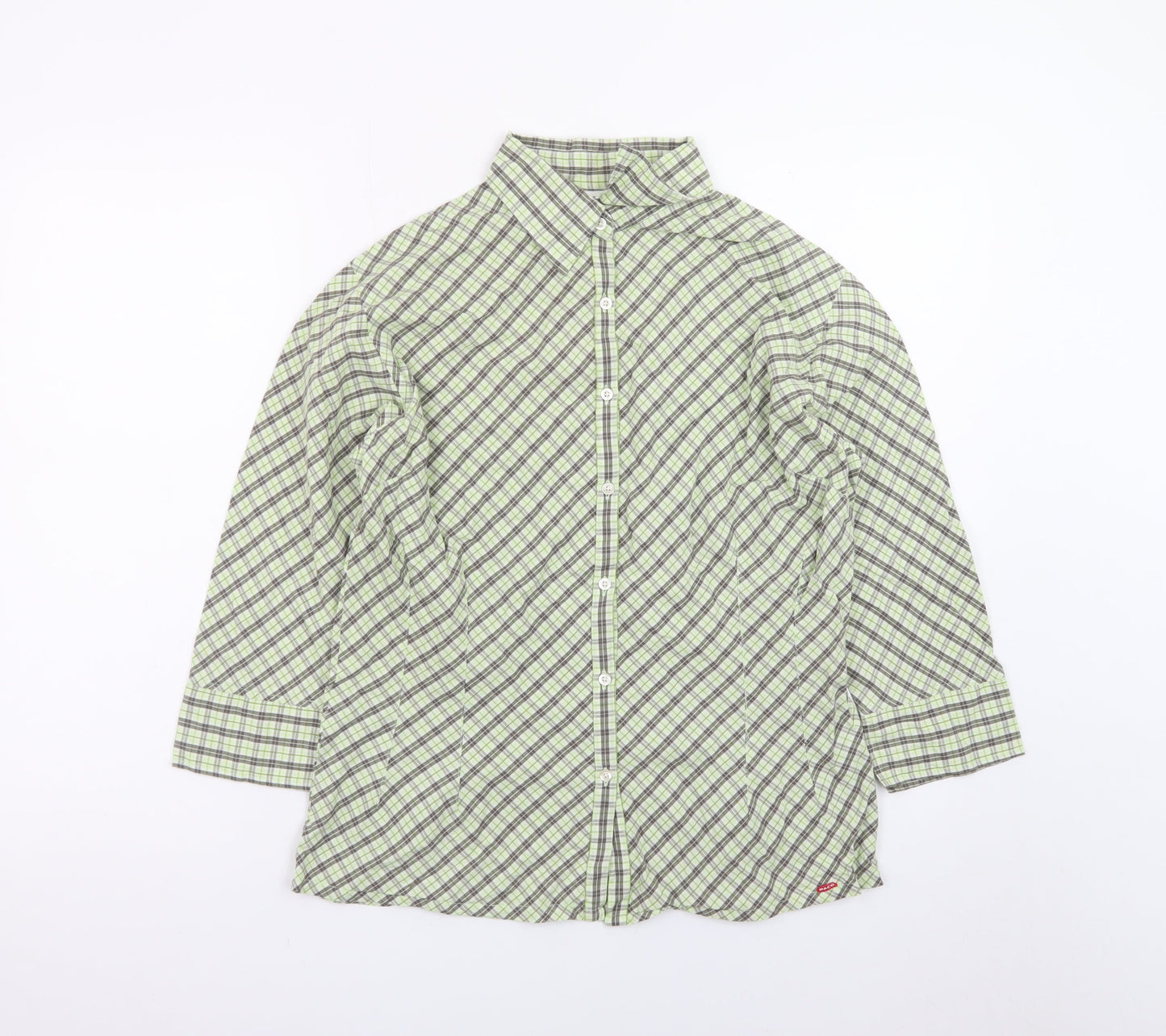 Paco Jeans Women's Green Check 3/4 Sleeve Cotton Button-Up Shirt M