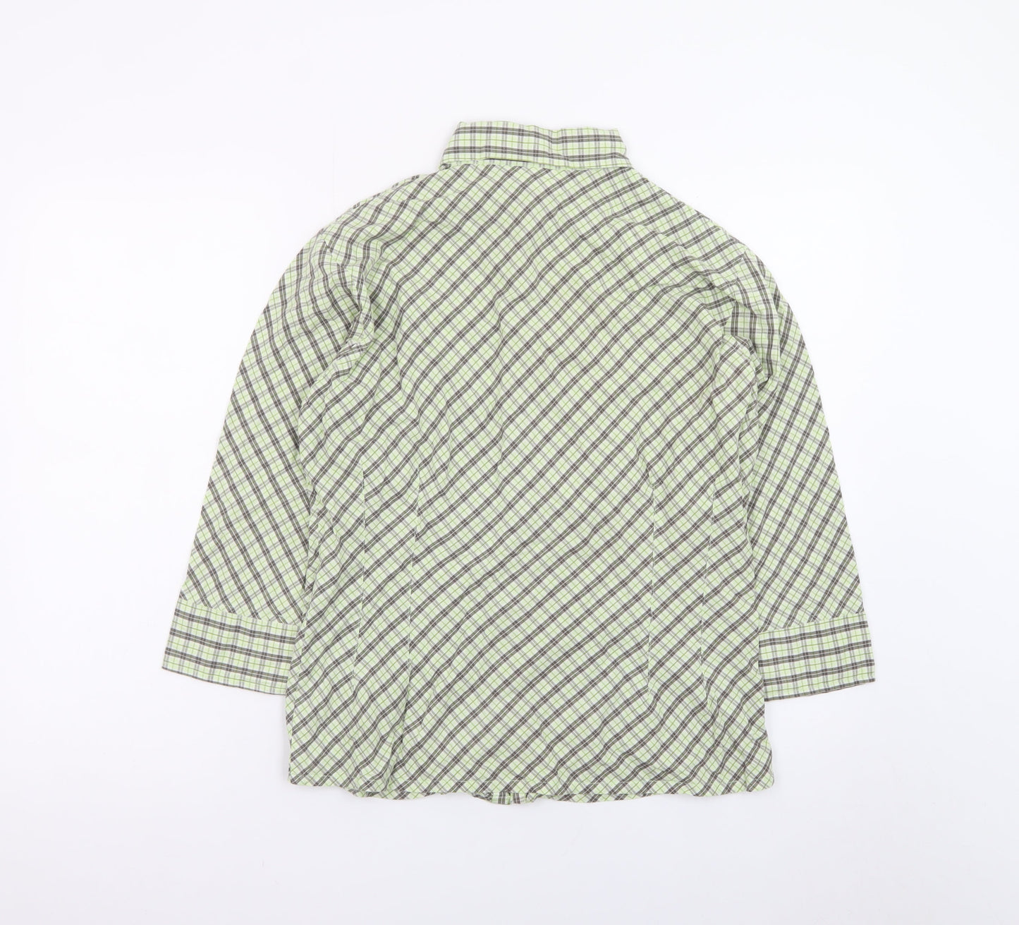 Paco Jeans Women's Green Check 3/4 Sleeve Cotton Button-Up Shirt M