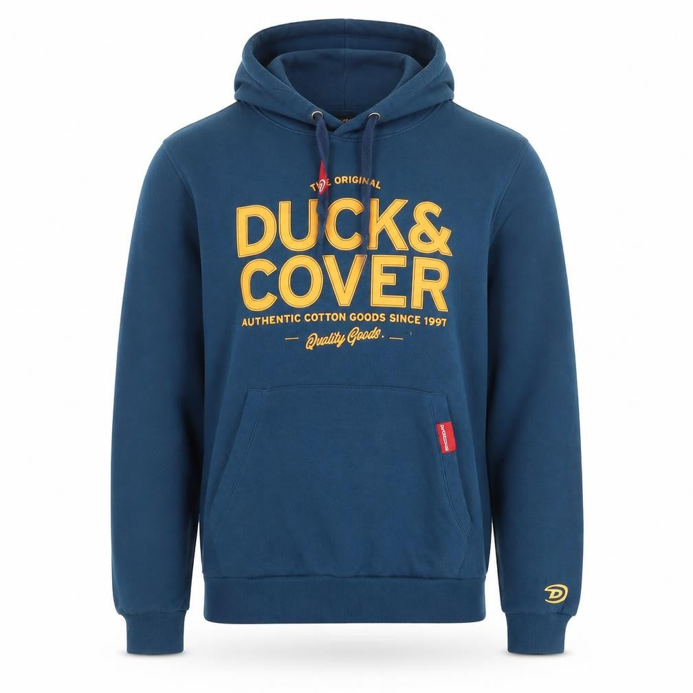 Duck and Cover Men's Blue XL Pullover Hoodie with Logo Print