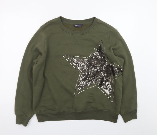 Marks and Spencer Women Khaki Sequin Star Pullover Sweatshirt Size 16