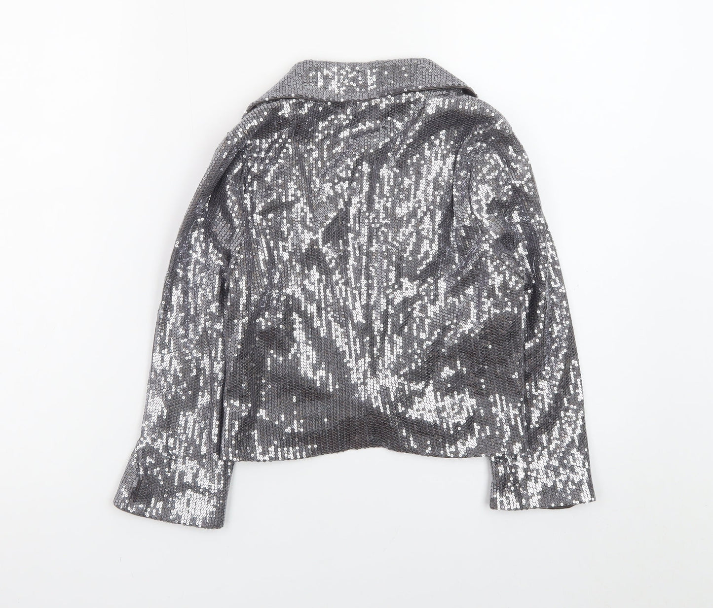 Jane Norman Women Silver Sequin Cropped Blazer Size 8 Party Jacket