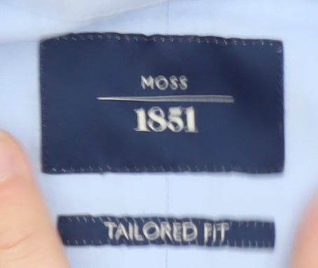 Moss 1851 Men's Blue Tailored Fit Long Sleeve Formal Dress Shirt 2XL