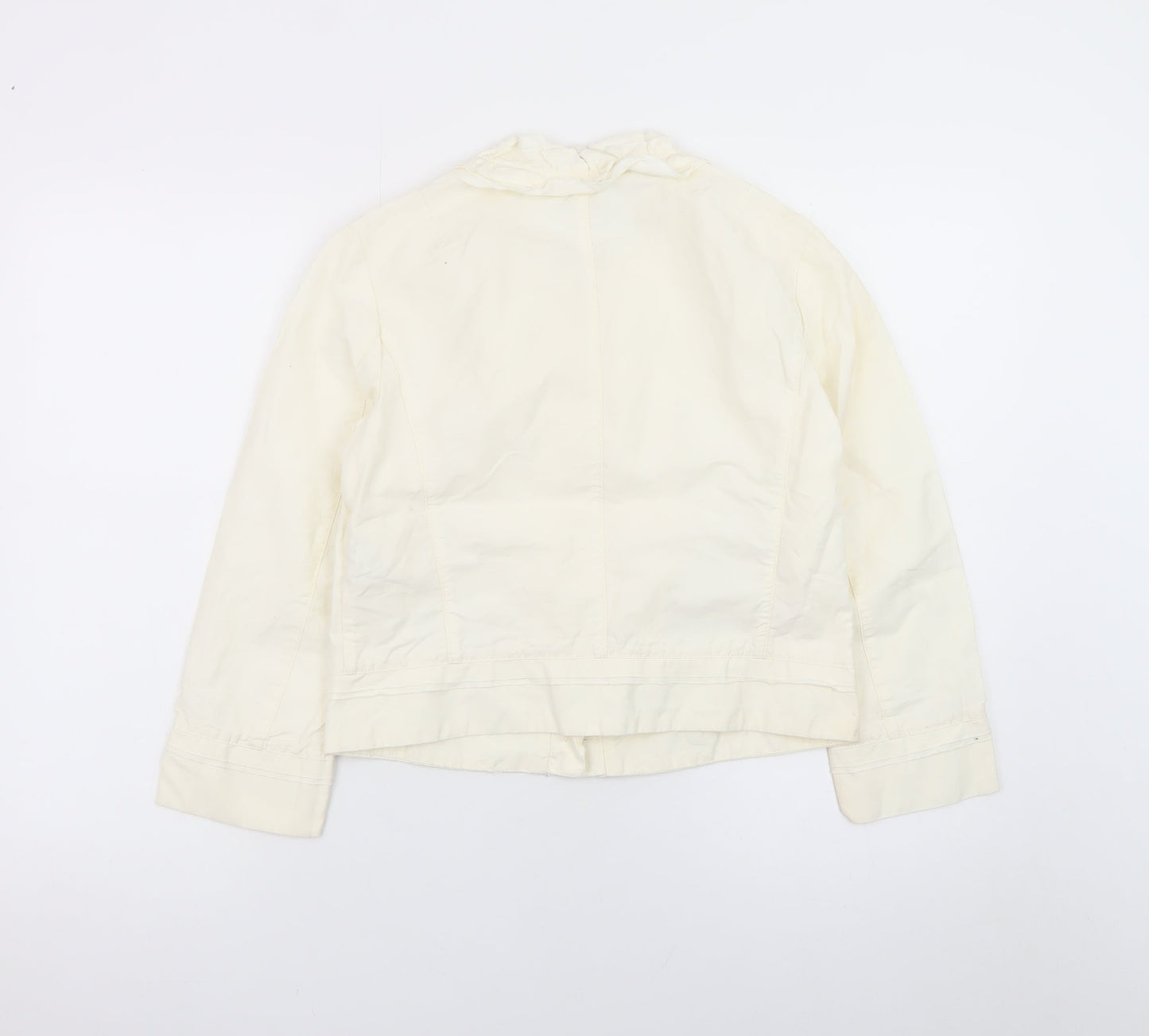 Sisley Women Ivory Ruffle Collared Long Sleeve Cotton Linen Blouse Size 14