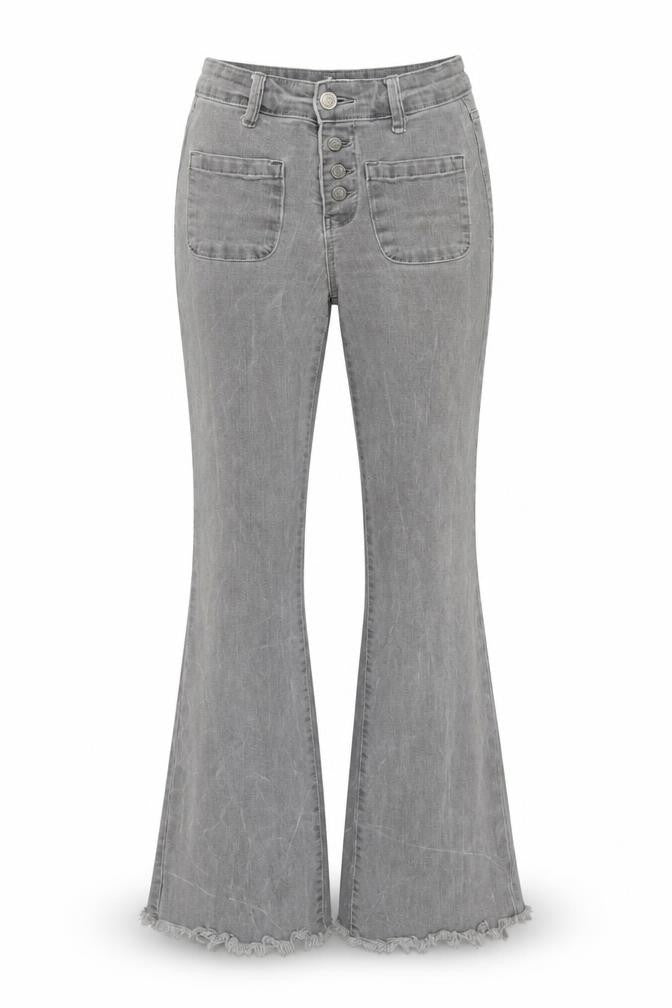 Green Coast Women’s Grey Flared High Rise Button Denim Jeans Size 32