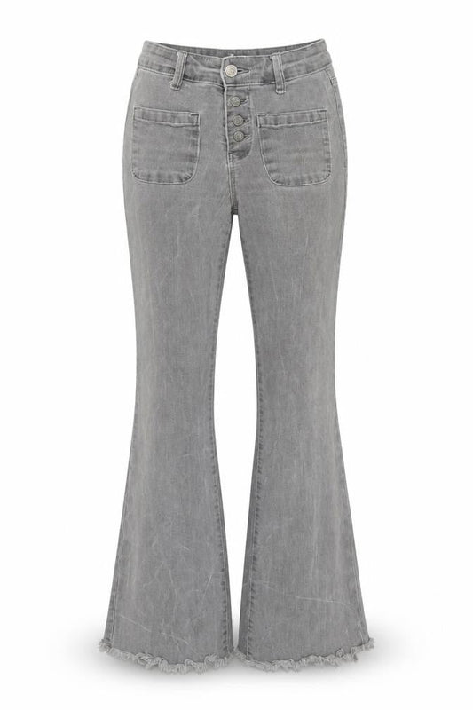 Green Coast Women’s Grey Flared High Rise Button Denim Jeans Size 32