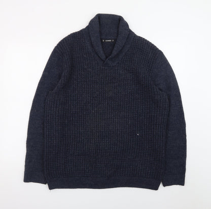 Additional front view of Dunnes men’s blue xl collared chunky knit jumper