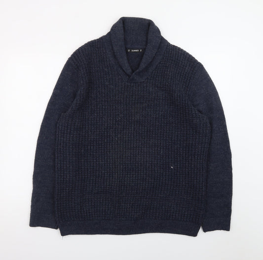Dunnes Stores Mens Blue XL Collared Chunky Knit Pullover Jumper