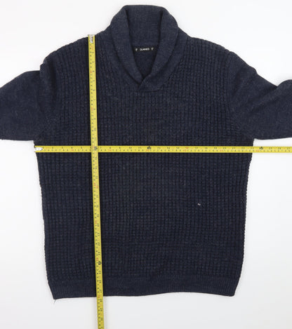 Back view of Dunnes men’s blue xl collared chunky knit jumper