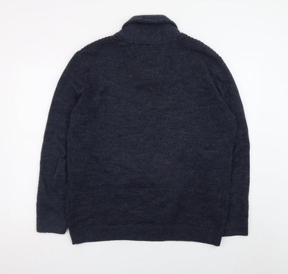 Close-up detail of Dunnes men’s blue xl collared chunky knit jumper