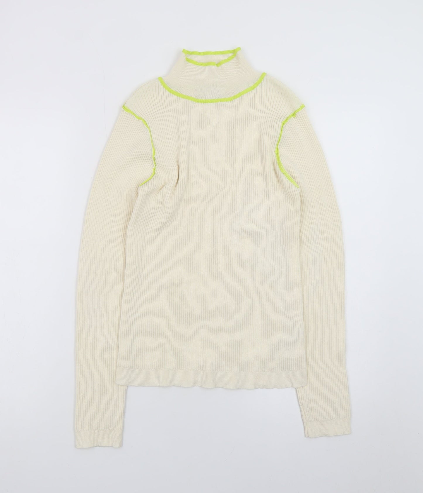 Topshop Women’s Ivory Ribbed Roll Neck Knit Top M Long Sleeve