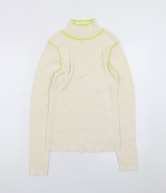 Topshop Women’s Ivory Ribbed Roll Neck Knit Top M Long Sleeve