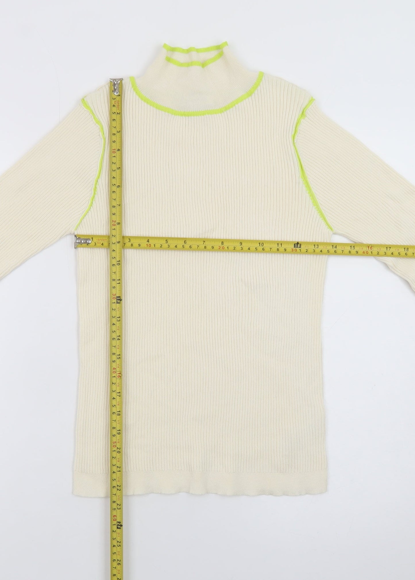 Topshop Women’s Ivory Ribbed Roll Neck Knit Top M Long Sleeve