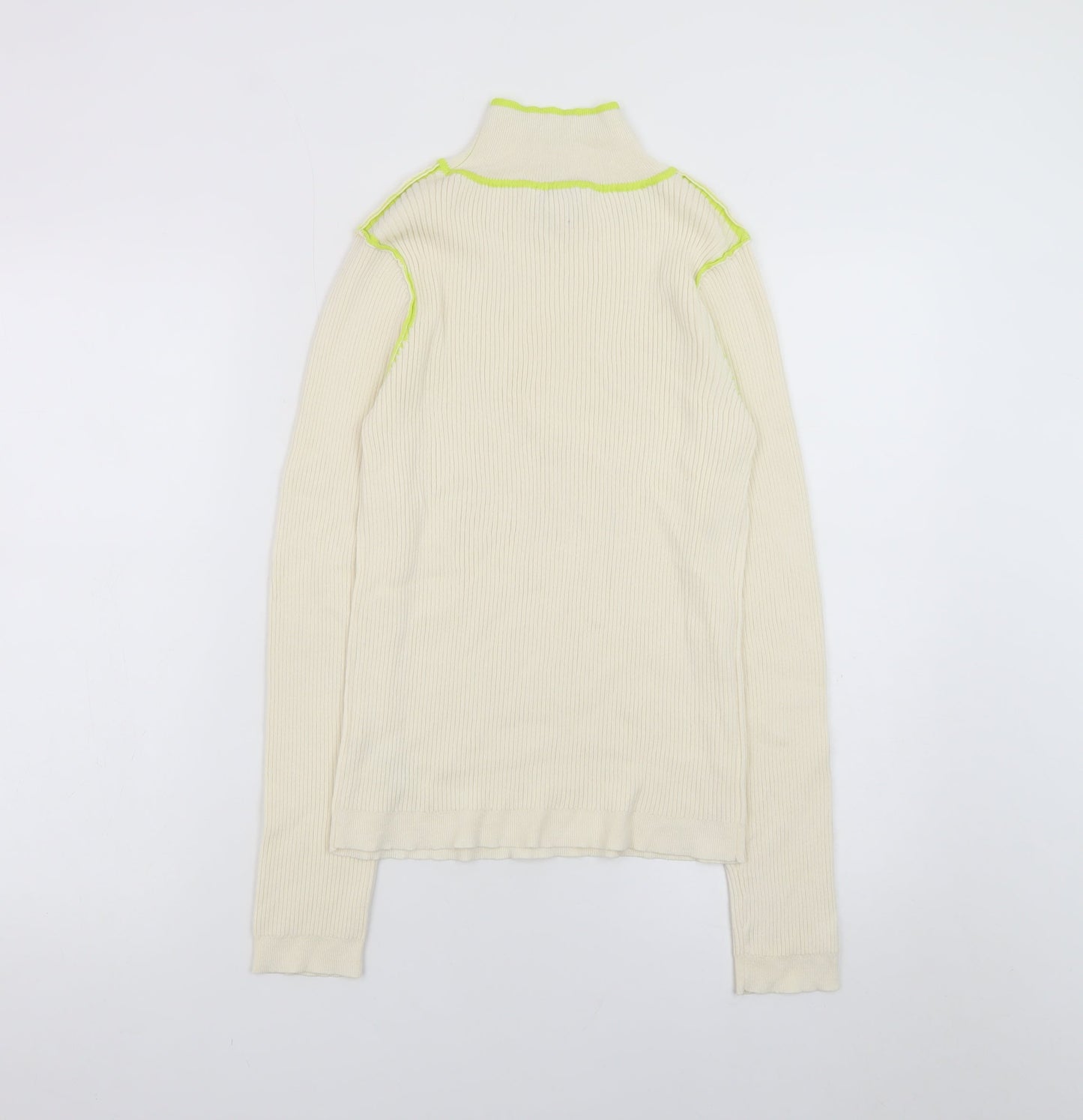Topshop Women’s Ivory Ribbed Roll Neck Knit Top M Long Sleeve