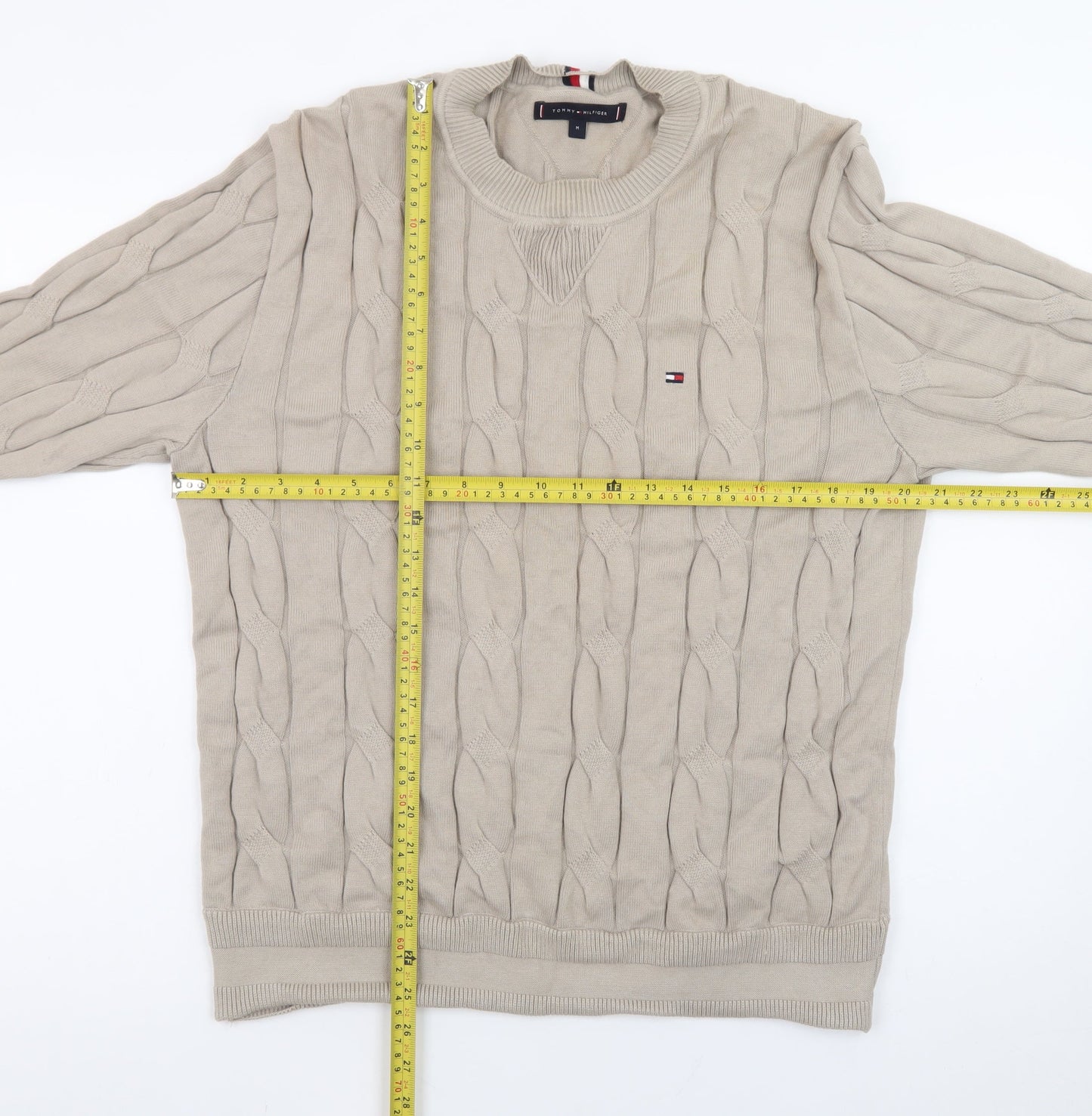 Tommy Hilfiger Men’s Beige Cable-Knit Cotton Jumper M