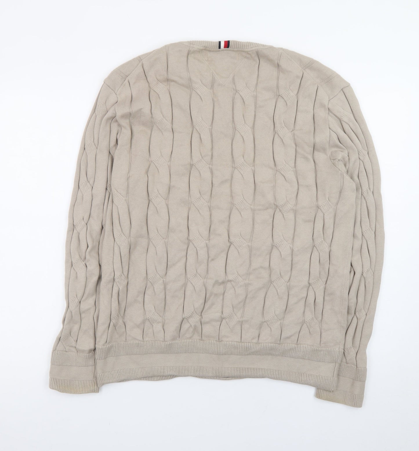 Tommy Hilfiger Men’s Beige Cable-Knit Cotton Jumper M