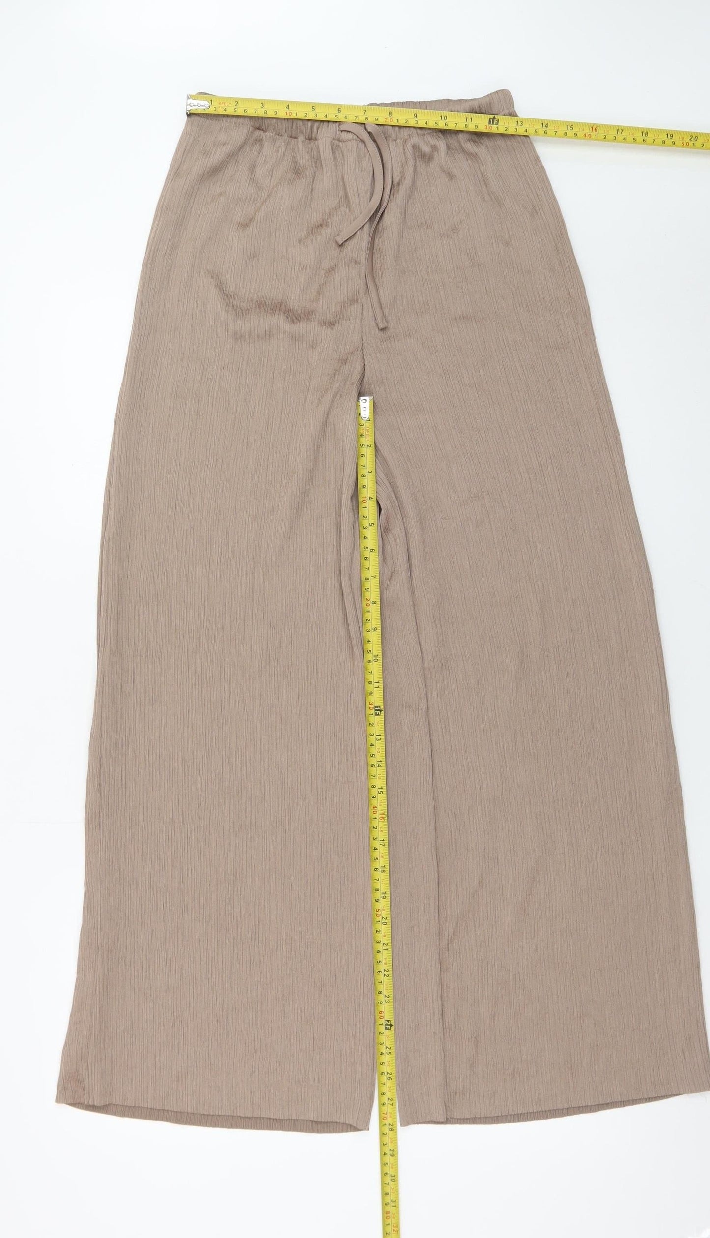 Gallery Womens Beige Wide-Leg Trousers Size S Elastic Waist