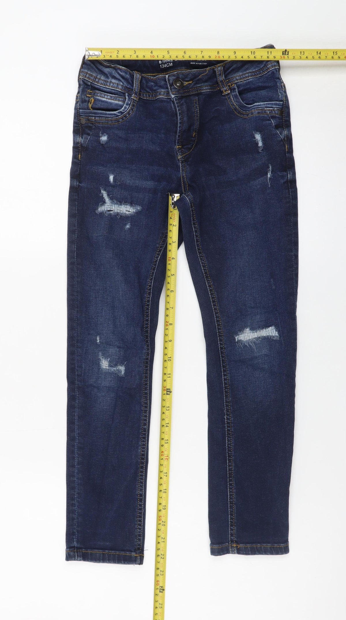 Denim Co. Girls Blue Skinny Jeans 8-9 Years Distressed Stretch Denim
