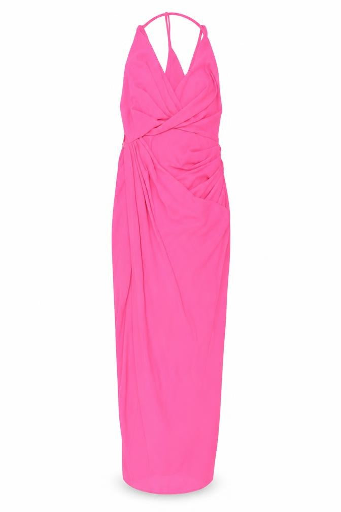 ASOS DESIGN Women's Pink Long Bodycon Ruched V-Neck Dress Size 8