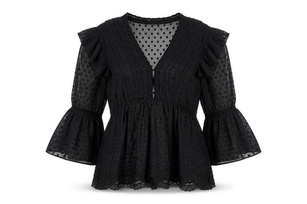 Zara Women’s Black Chiffon Ruffle Tunic Blouse Size M