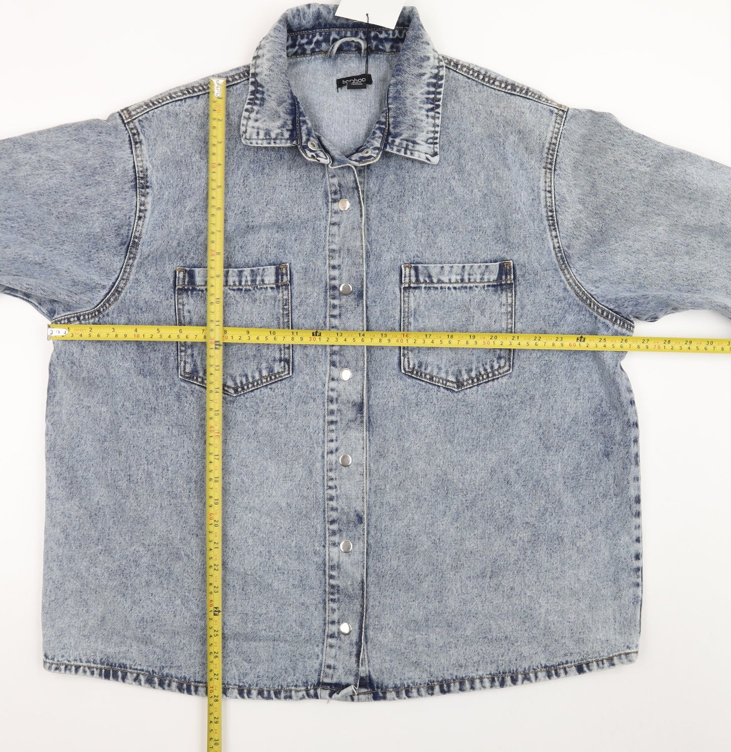 Boohoo Women Blue Denim Oversized Button-Up Jacket UK 16 Casual Style