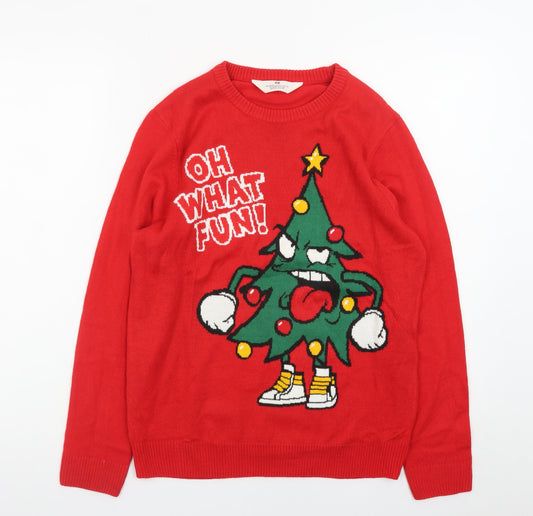H&M Girls Red Christmas Jumper 12-14 Years Funny Festive Pullover