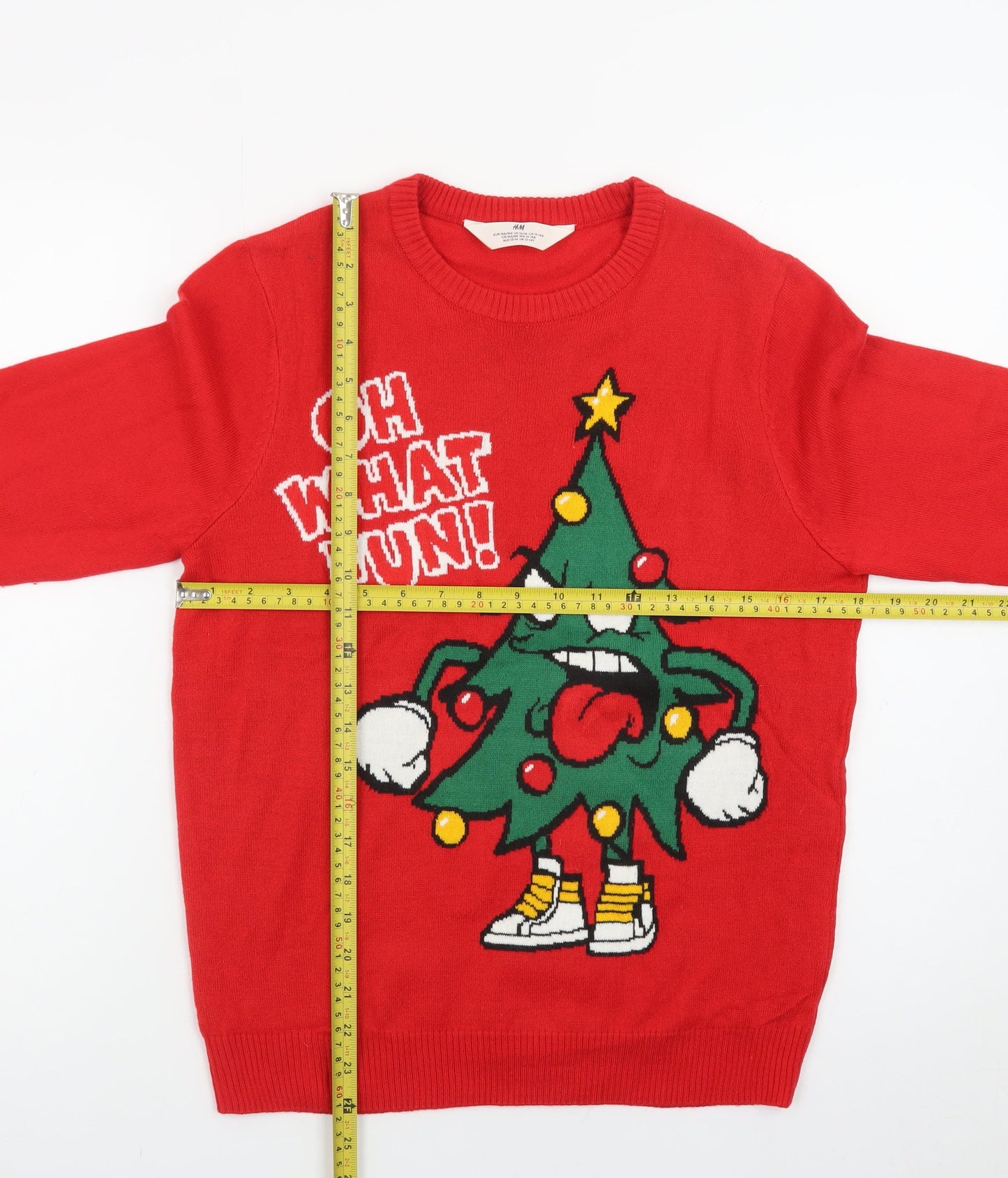 H&M Girls Red Christmas Jumper 12-14 Years Funny Festive Pullover