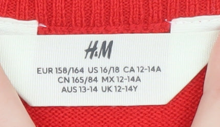 H&M Girls Red Christmas Jumper 12-14 Years Funny Festive Pullover