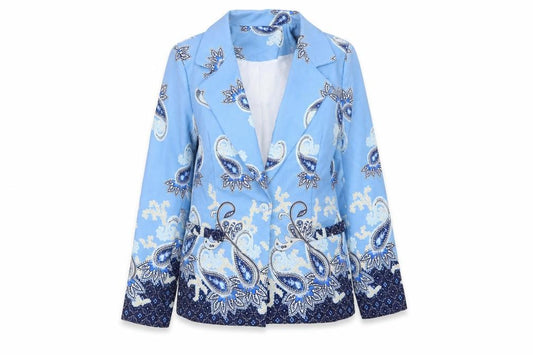 Jenny Wren Women's Blue Paisley Blazer Size 14 Classic Mid-Length Jacket