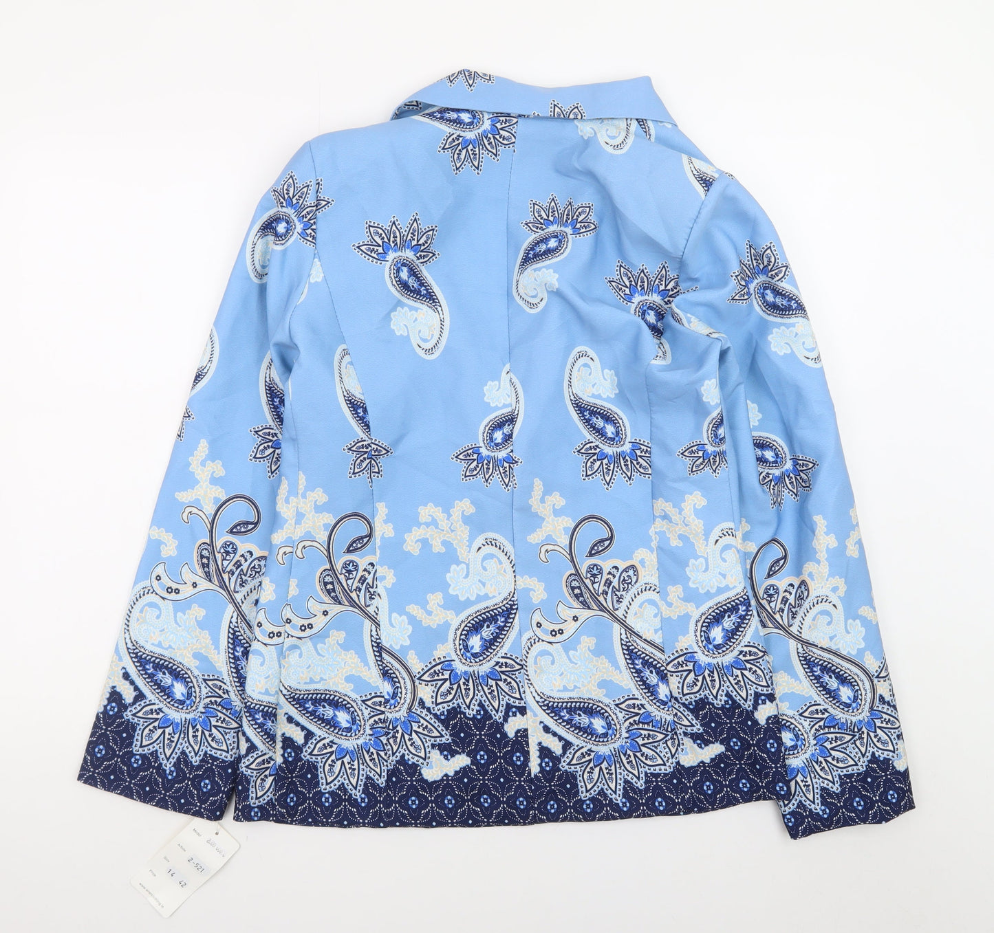 Jenny Wren Women's Blue Paisley Blazer Size 14 Classic Mid-Length Jacket