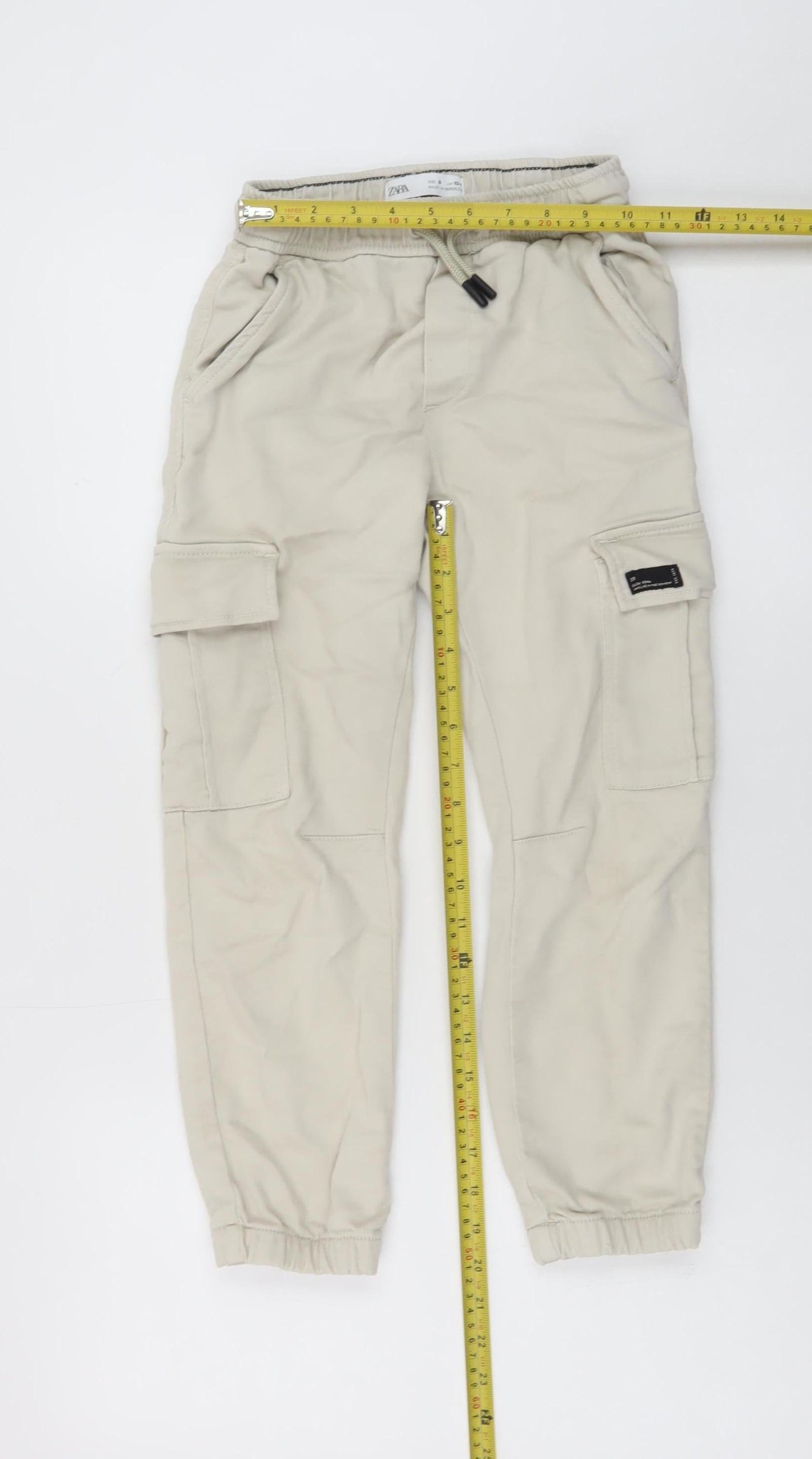 Zara Boys Beige Cargo Trousers 9 Years Elastic Waist Twill Pants