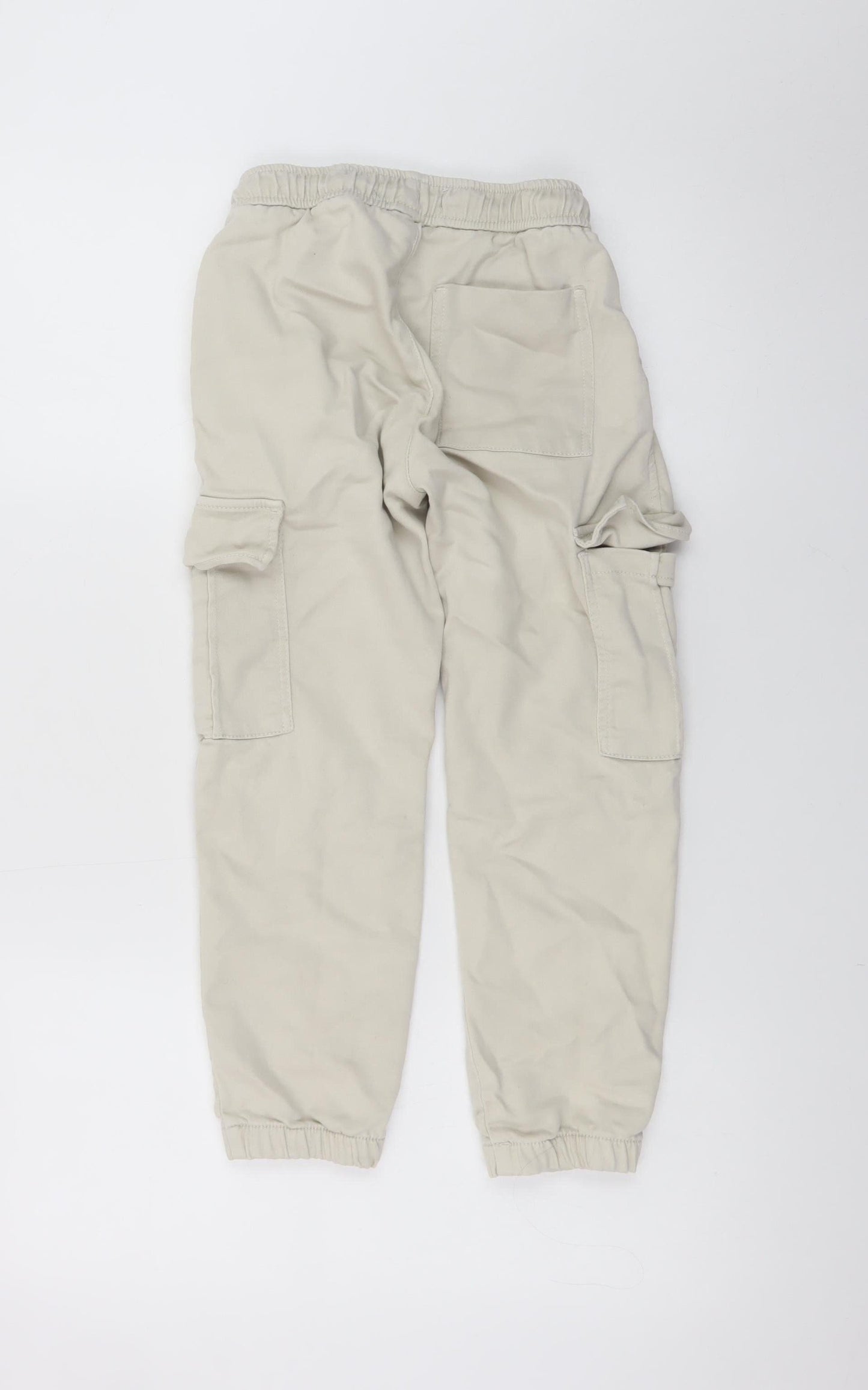 Zara Boys Beige Cargo Trousers 9 Years Elastic Waist Twill Pants