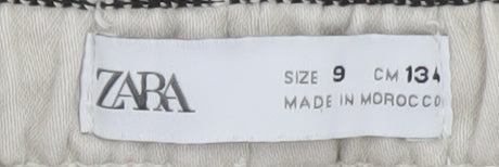 Zara Boys Beige Cargo Trousers 9 Years Elastic Waist Twill Pants