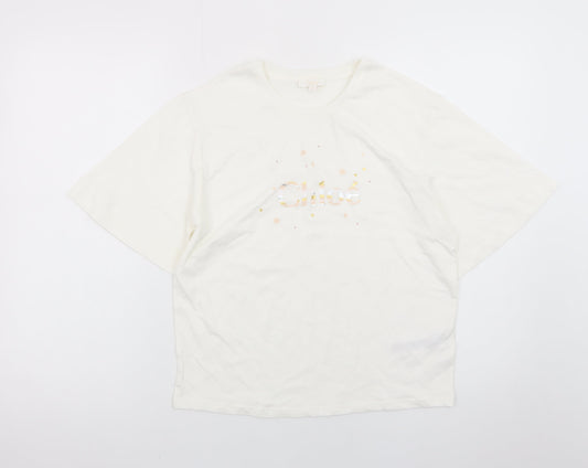 Chloé Women's Ivory Cotton Embroidered Logo T-Shirt Size 14