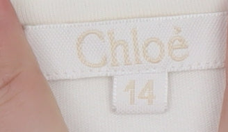 Chloé Women's Ivory Cotton Embroidered Logo T-Shirt Size 14