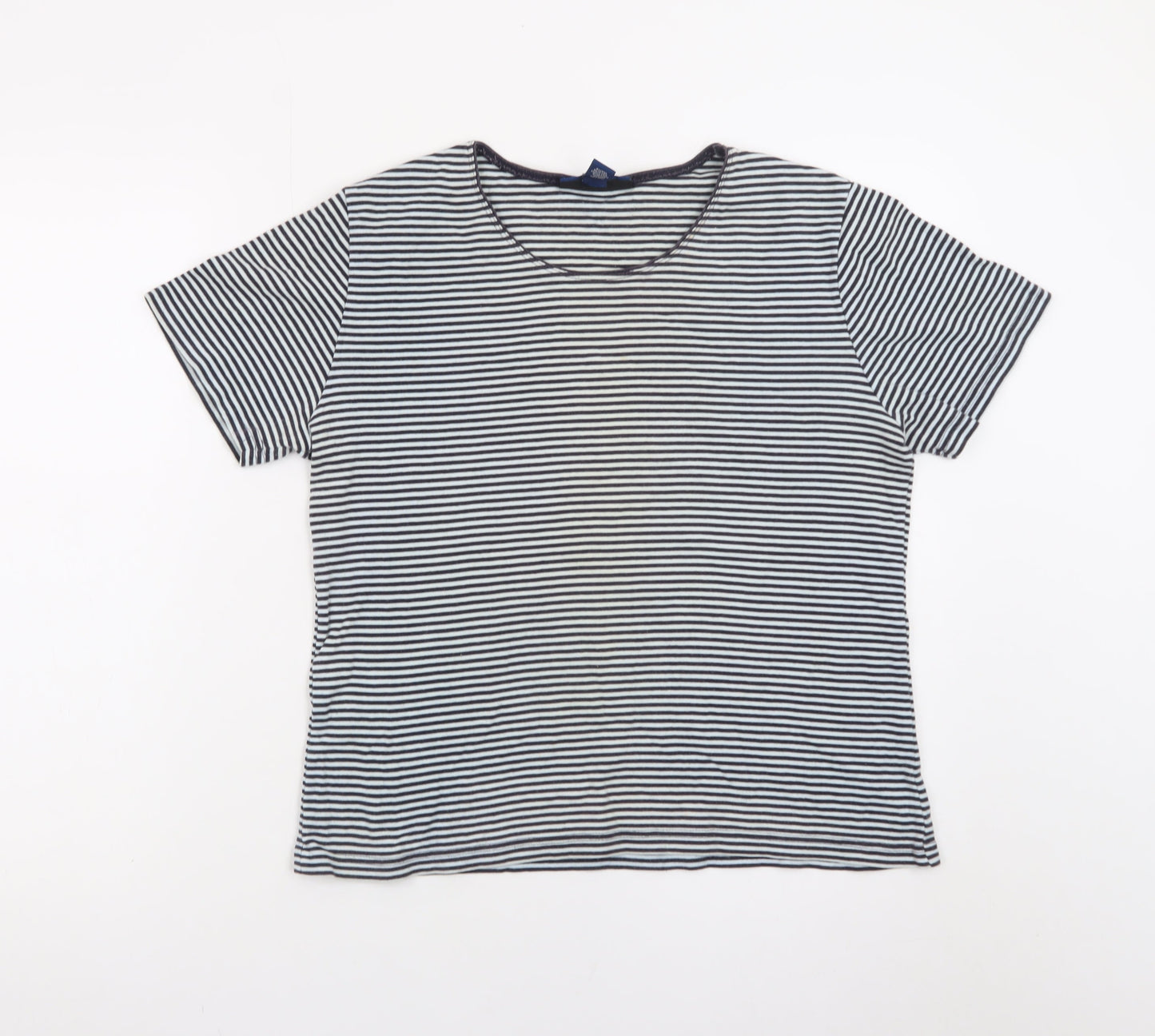 Karen Scott Women Blue Striped Cotton Short Sleeve T-Shirt M