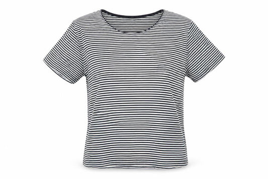 Karen Scott Women Blue Striped Cotton Short Sleeve T-Shirt M