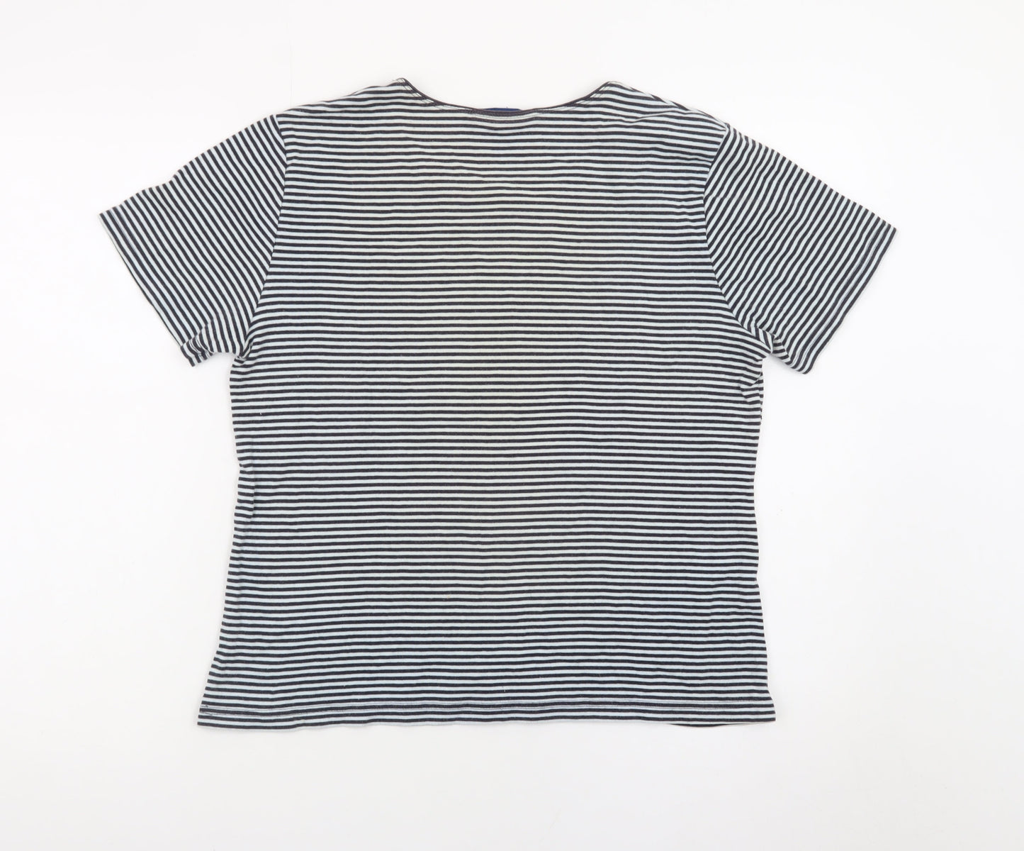 Karen Scott Women Blue Striped Cotton Short Sleeve T-Shirt M