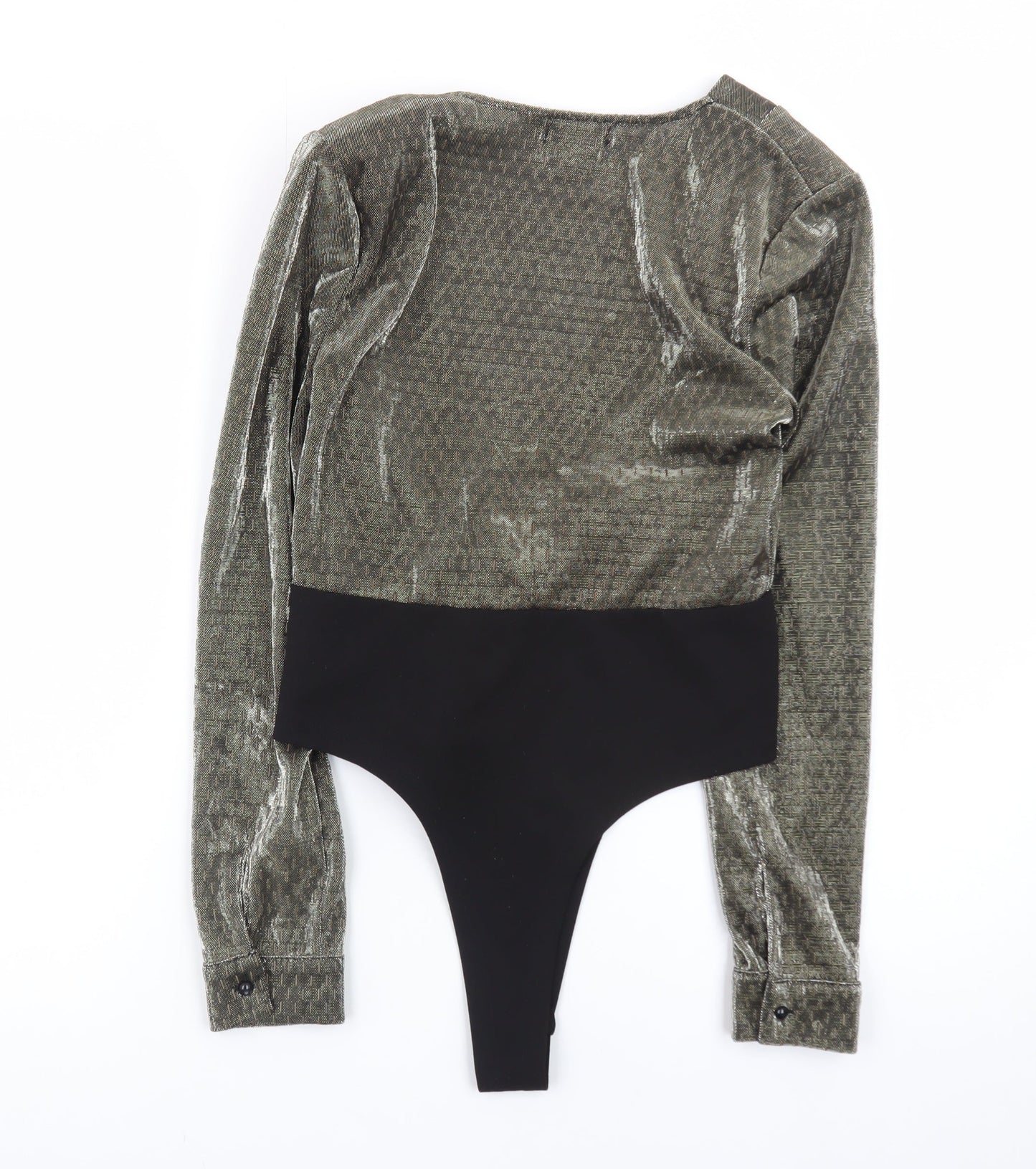 Nasty Gal Womens Grey Velvet Wrap Bodysuit Size 10 Long Sleeve